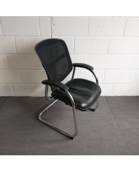 Black Leatherette and Mesh Meeting Chair 