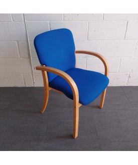 Blue Static Chair With Wooden Arms 