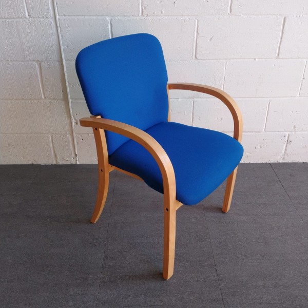 Blue Static Chair With Wooden Arms 