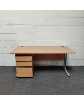 Beech Straight Desk and Pedestal Set-1600 x 800 