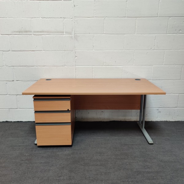 Beech Straight Desk and Pedestal Set-1600 x 800- GRADE B  