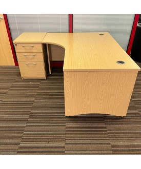 Oak Left Handed Corner Desk and Pedestal Set- 1600