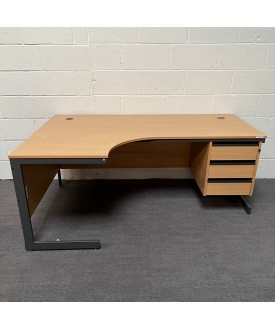 Beech left handed corner desk and pedestal- 1800 x 1200 
