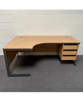 Beech left handed corner desk and pedestal- 1600 x 1200 