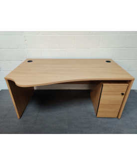 Oak wave left handed desk and pedestal set- 1600 x 800 x 1000- GRADE B 
