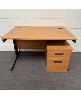 Beech Straight Desk and Pedestal Set- 1200 x 800- Grade B