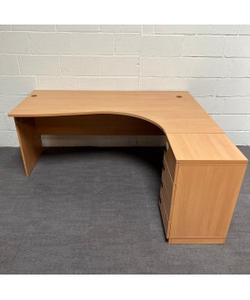 Beech right handed corner desk and desk high pedestal- 1800 x 1200 