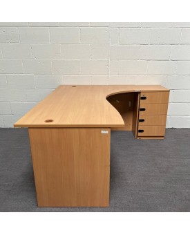 Beech right handed corner desk and desk high pedestal- 1800 x 1200-GRADE B 
