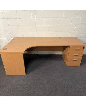 Beech Left Handed Corner Desk- 1800- Panel End Beech Left Handed Corner Desk- 1800- Panel End