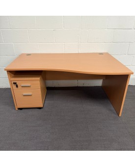 Beech Right Handed Wave Desk- 1600- Panel End Beech Right Handed Wave Desk- 1600- Panel End