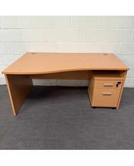 Beech Left Handed Wave Desk- 1600- Panel End
