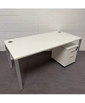 White Straight Desk and Pedestal Set- 1600 x 800
