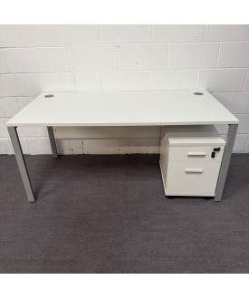White Straight Desk and Pedestal Set- 1600 x 800