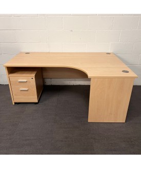 Maple Right Handed Corner Desk and Pedestal Set- 1800- Panel End