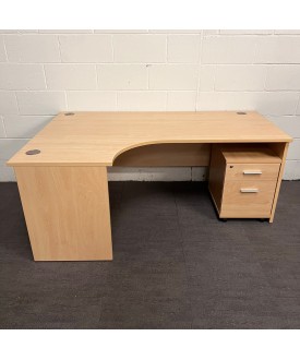 Maple Left Handed Corner Desk and Pedestal Set- 1600- Panel End