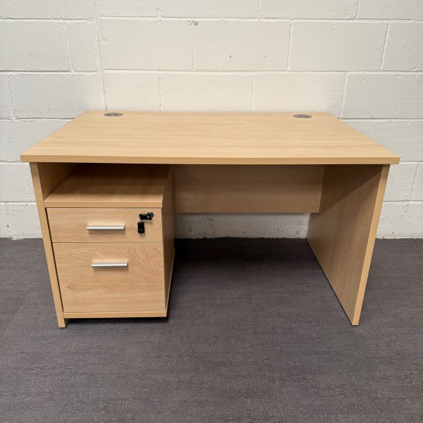 Maple Straight Desk and Pedestal Set- 1200mm- Panel End