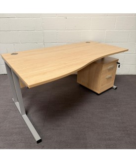 Maple Left Handed Wave Desk and Pedestal Set- 1600- Cantilever