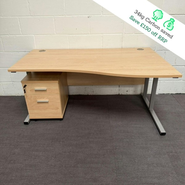 Maple Right Handed Wave Desk and Pedestal Set- 1600- Cantilever