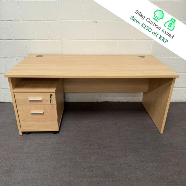 Maple Straight Desk and Pedestal Set- 1600mm- Panel End