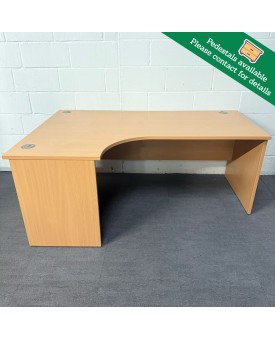 Beech Left Handed Corner Desk- 1800- Panel End Beech Left Handed Corner Desk- 1800- Panel End