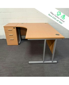 Beech Left Handed Corner Desk and Pedestal Set 1600- Cantilever
