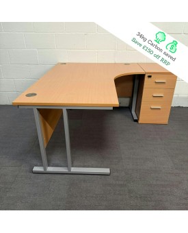 Beech Right Handed Corner Desk and Pedestal Set- 1600- Cantilever