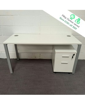 White Straight Desk and Pedestal Set- 1400 x 600